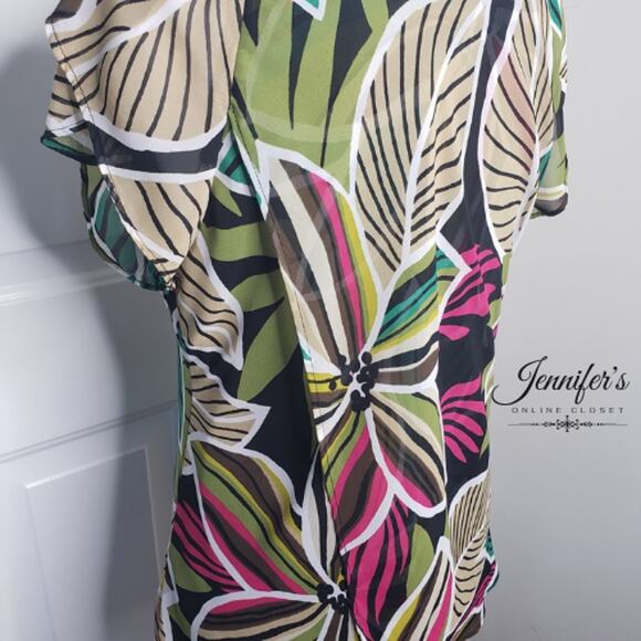 3/$25 Worthington Women's Floral Scoop Neck Cap Sleeve Blouse Size Large - Picture 8 of 12